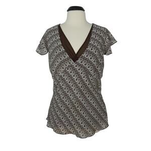 MOMENTUM Blouse 14W Womens Printed V-Neck Cap Sleeves